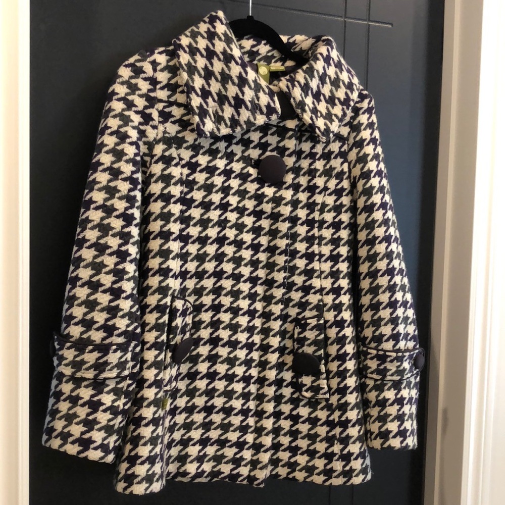Soia & Kyo Black and Cream Houndstooth Pea Coat